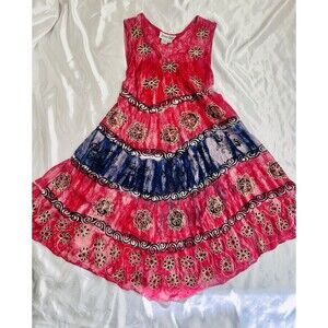 Jessica Taylor XL Pink Fairy Leopard Floral Whimsical Hankerchief Hem Y2k Dress